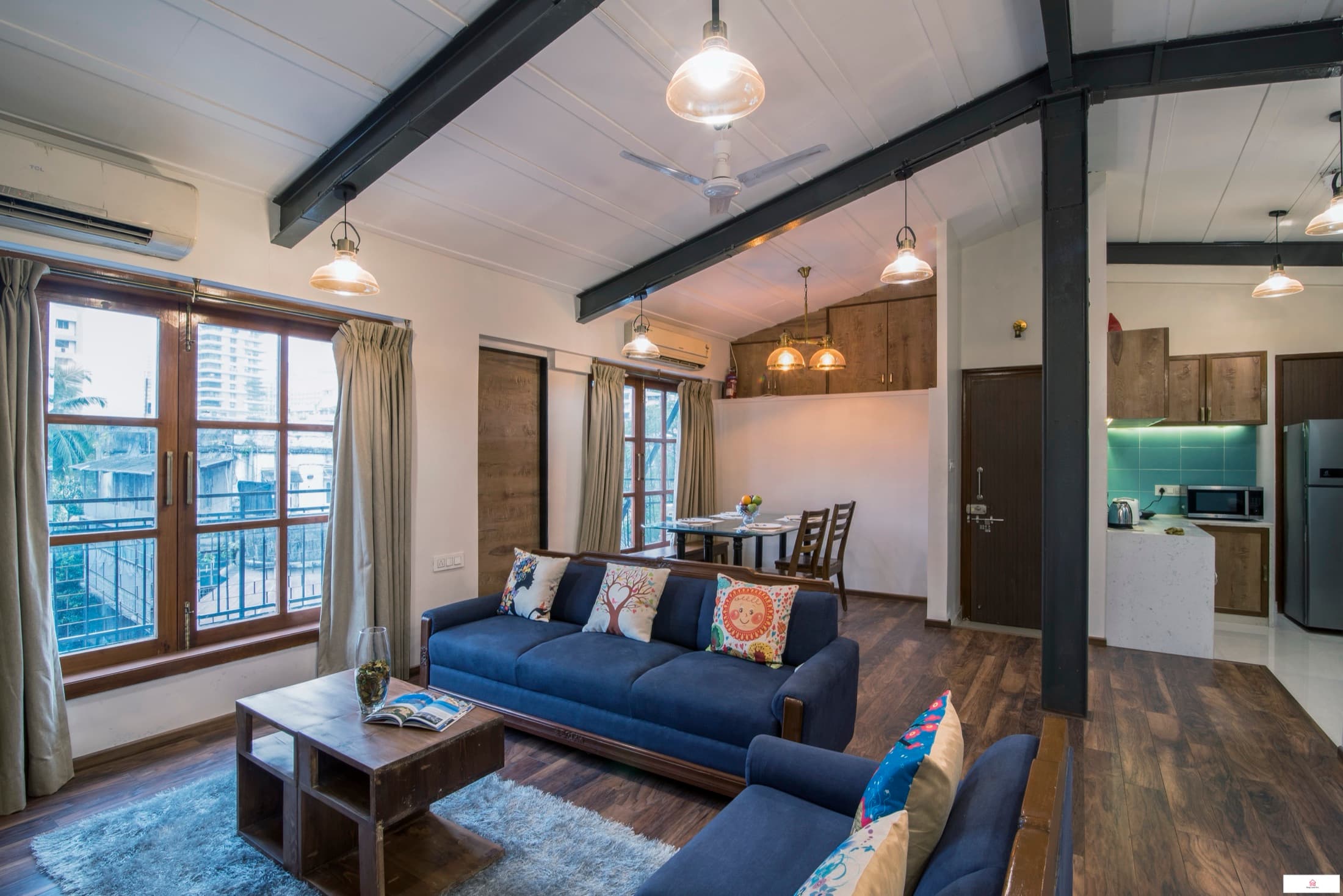 Open-plan accommodation living, dining and kitchen area